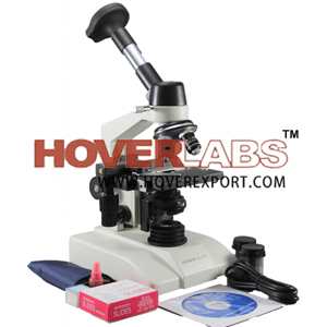 HOVERLABS DIGITAL MONOCULAR COMPOUND LED PATHOLOGICAL MICROSCOPE, 40X-1500X MAG., 3.2 MEGAPIXEL CAMERA + 50 SLIDES + COVER SLIPS
