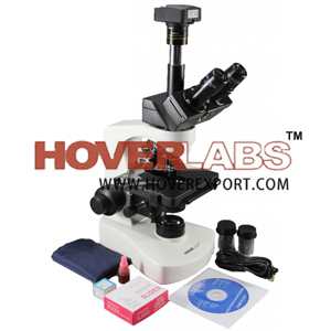 HOVERLABS ADVANCED PROFESSIONAL RESEARCH COMPOUND DIGITAL TRINOCULAR MICROSCOPE KIT WITH SEMI PLAN ACHROMAT OBJECTIVES + RESEARCH GRADE 5.0 MEGAPIXEL CAMERA+ MEASUREMENT SOFTWARE, 40X-1500X MAG., LED