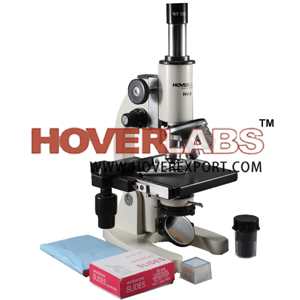 HOVERLABS MONOCULAR PATHOLOGICAL MEDICAL STUDENT MICROSCOPE KIT with 50 Blank Slides, Cover Slips WITH MECHANICAL STAGE AND 100X OIL OBJ., 40X-1500X MAGNIFICATION, IMMERSION OIL